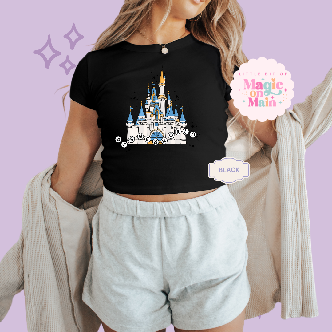 PRINTED DWORLD CASTLE - WOMENS CROPPED RIBBED BABY TEE