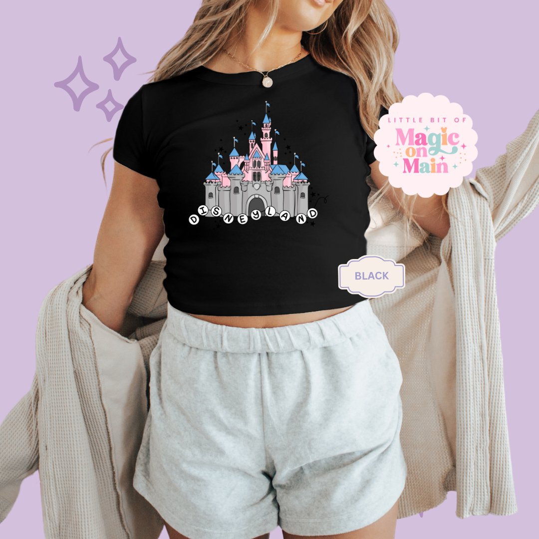 PRINTED DLAND CASTLE - WOMENS CROPPED RIBBED BABY TEE