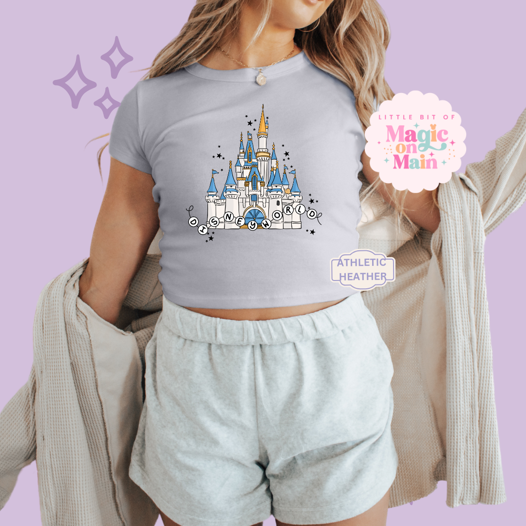 PRINTED DWORLD CASTLE - WOMENS CROPPED RIBBED BABY TEE