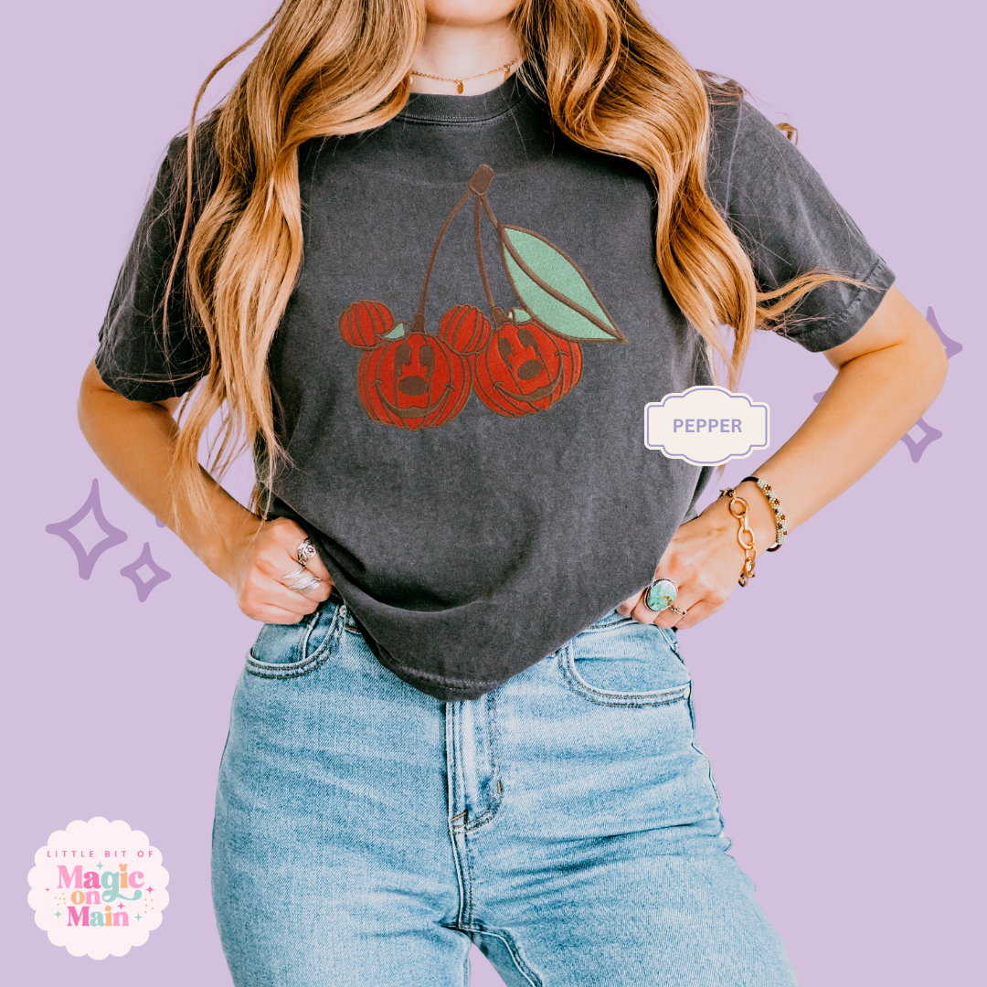 EMBROIDERED MICKEY PUMPKIN CHERRY - WOMENS BOXY T-SHIRT