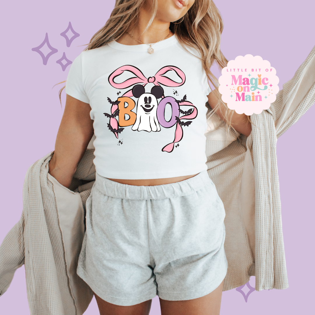 PRINTED BOO (no text) - WOMENS CROPPED RIBBED BABY TEE
