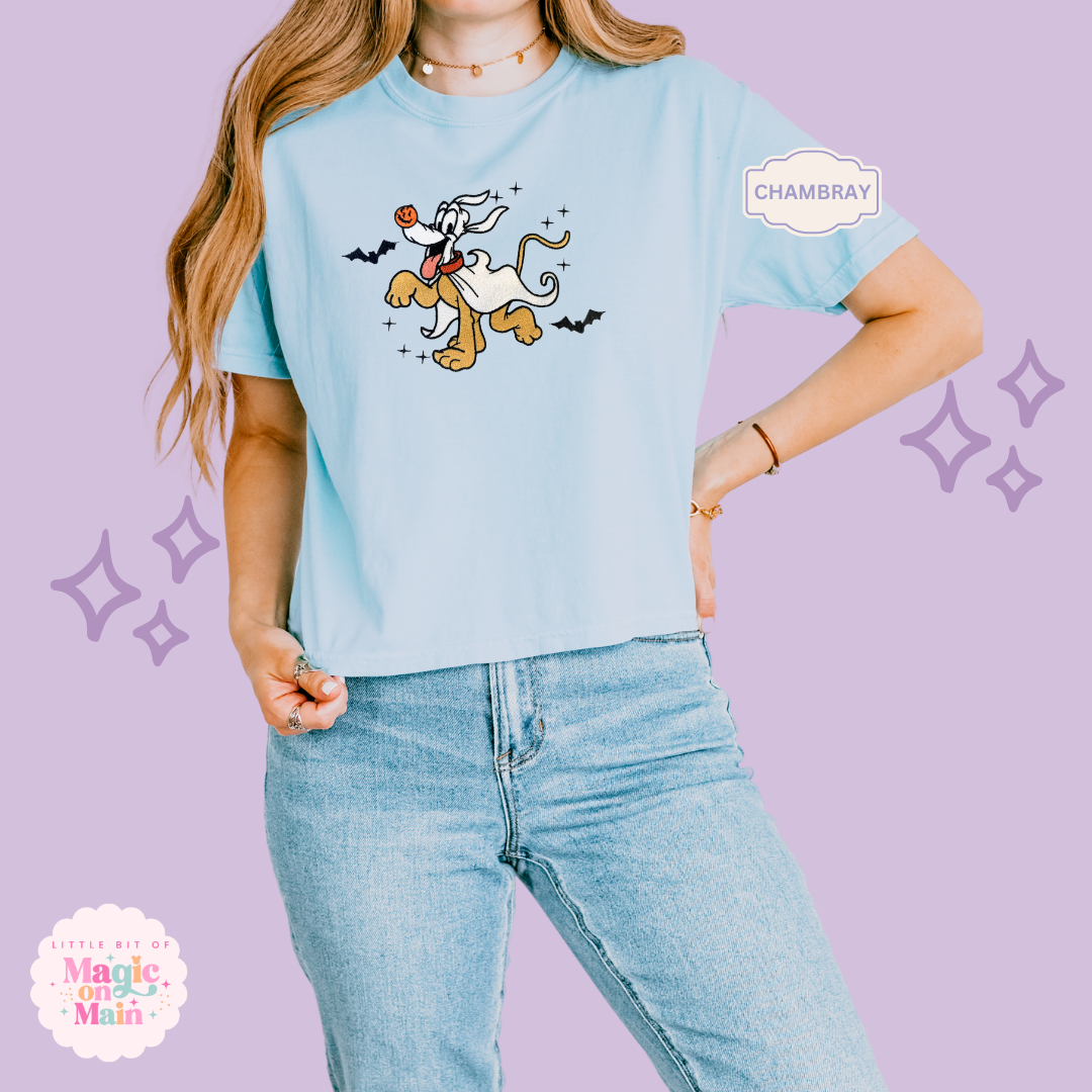 EMBROIDERED GHOST PLUTO - WOMENS BOXY T-SHIRT