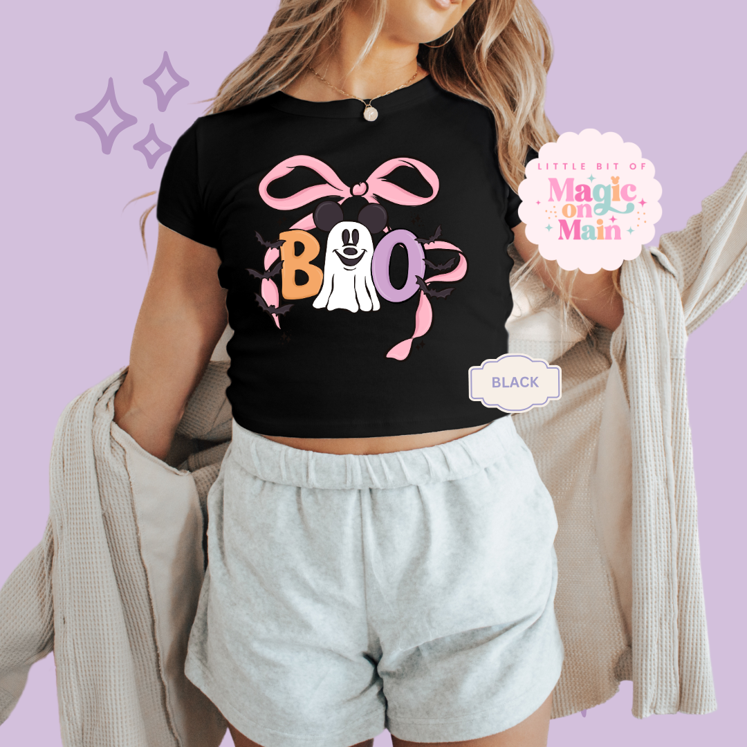 PRINTED BOO (no text) - WOMENS CROPPED RIBBED BABY TEE