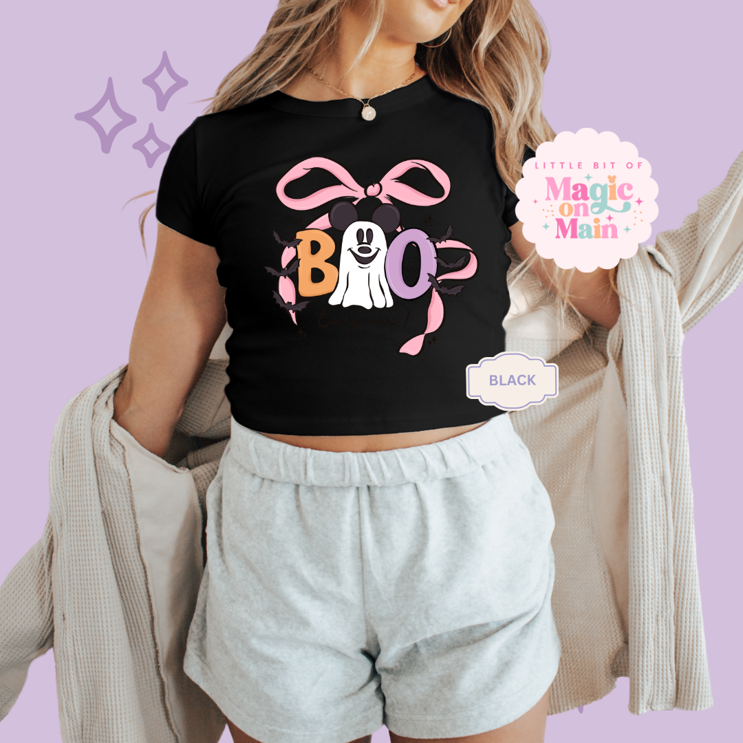 PRINTED BOO TO YOU - WOMENS CROPPED RIBBED BABY TEE