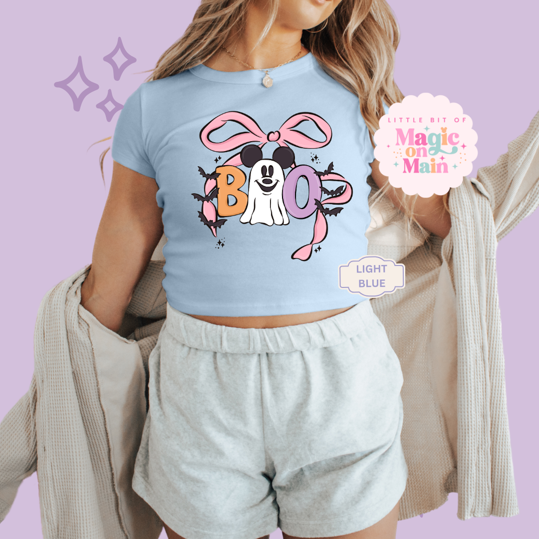 PRINTED BOO (no text) - WOMENS CROPPED RIBBED BABY TEE