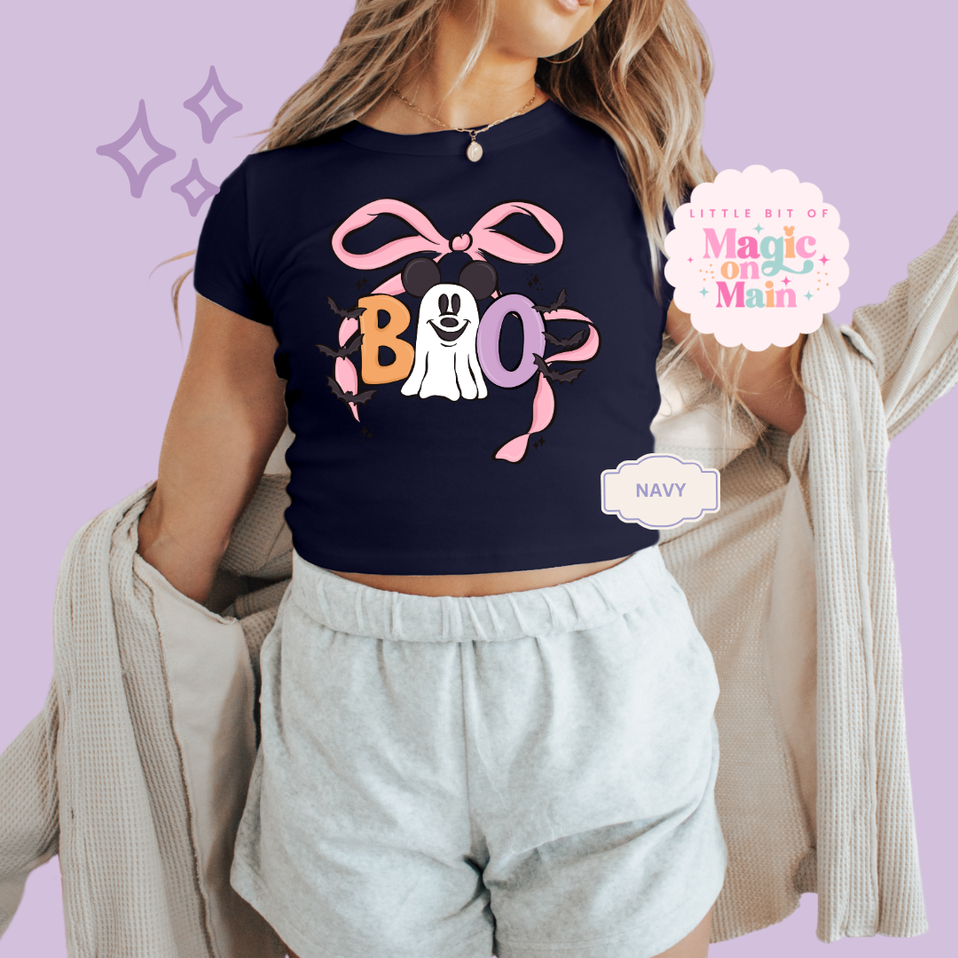 PRINTED BOO (no text) - WOMENS CROPPED RIBBED BABY TEE