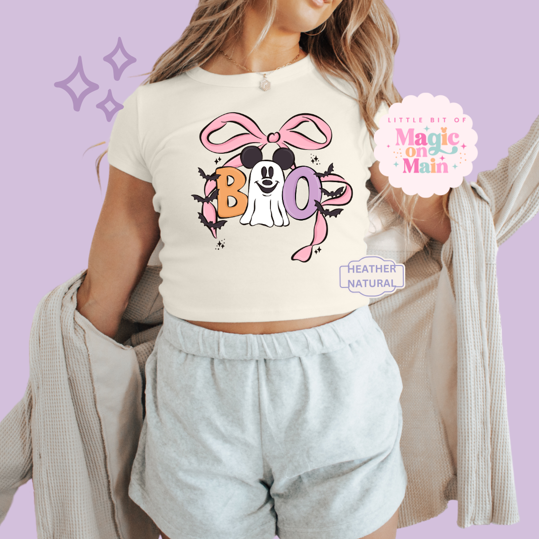 PRINTED BOO (no text) - WOMENS CROPPED RIBBED BABY TEE