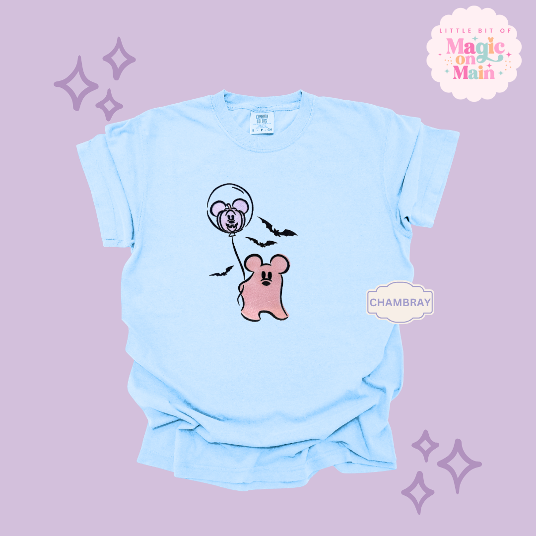 EMBROIDERED PINK MICKEY GHOIST - ADULT T-SHIRT