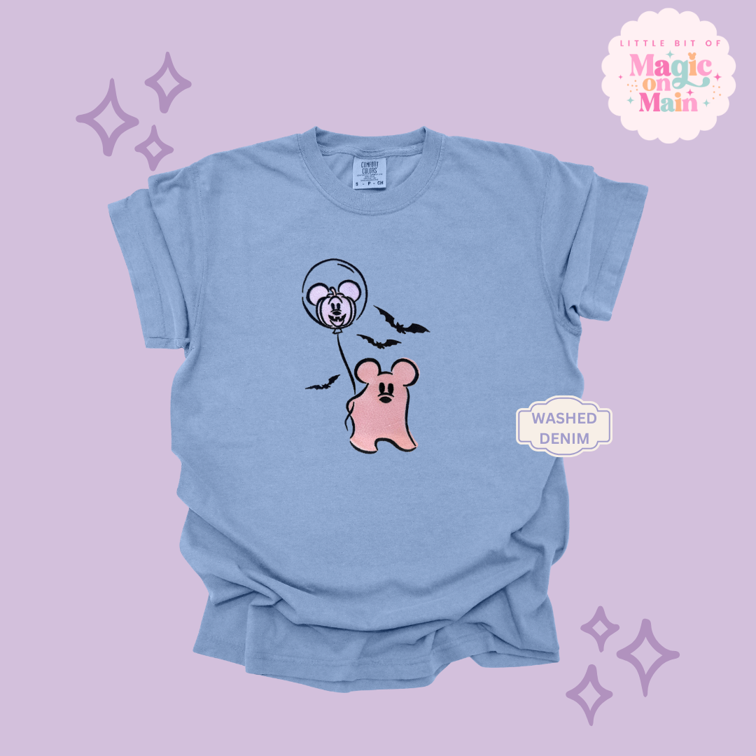 EMBROIDERED PINK MICKEY GHOIST - ADULT T-SHIRT