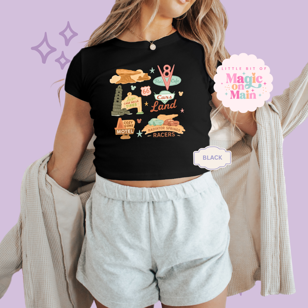 PRINTED CARS ELEMENTS - WOMENS CROPPED RIBBED BABY TEE