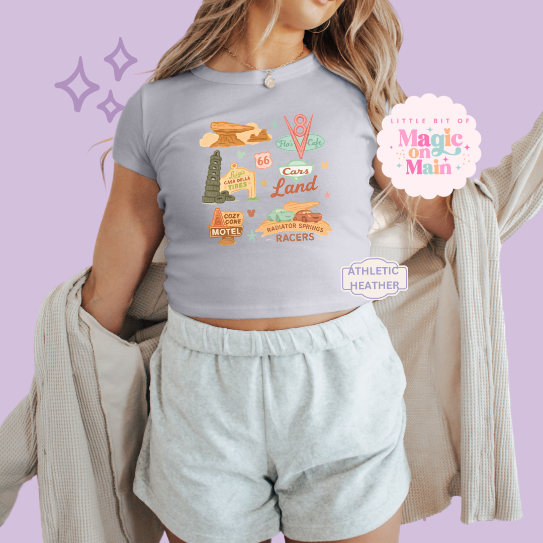PRINTED CARS ELEMENTS - WOMENS CROPPED RIBBED BABY TEE