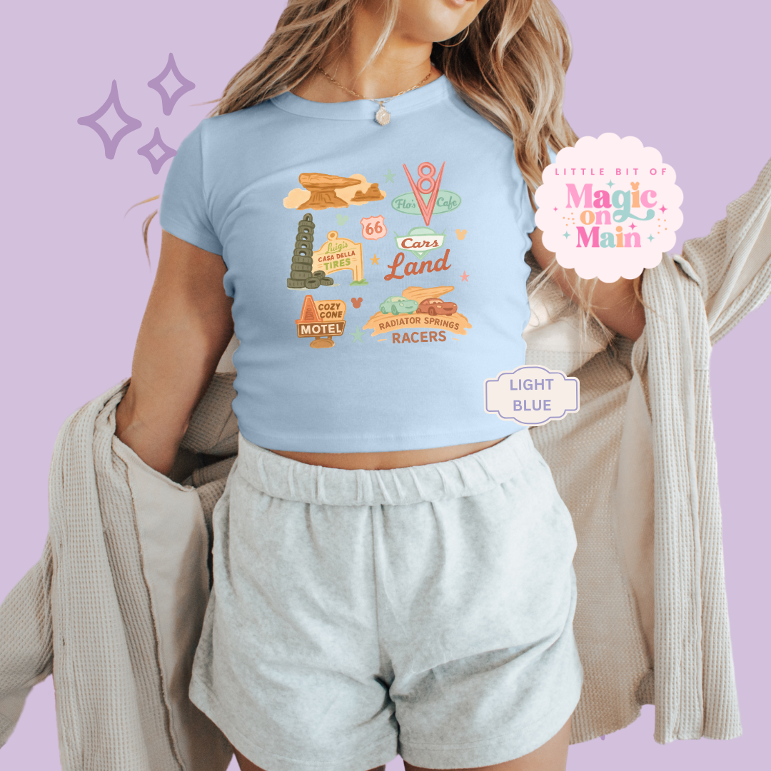 PRINTED CARS ELEMENTS - WOMENS CROPPED RIBBED BABY TEE