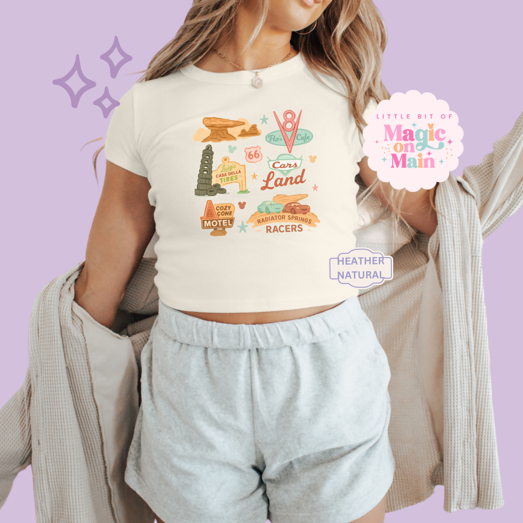 PRINTED CARS ELEMENTS - WOMENS CROPPED RIBBED BABY TEE