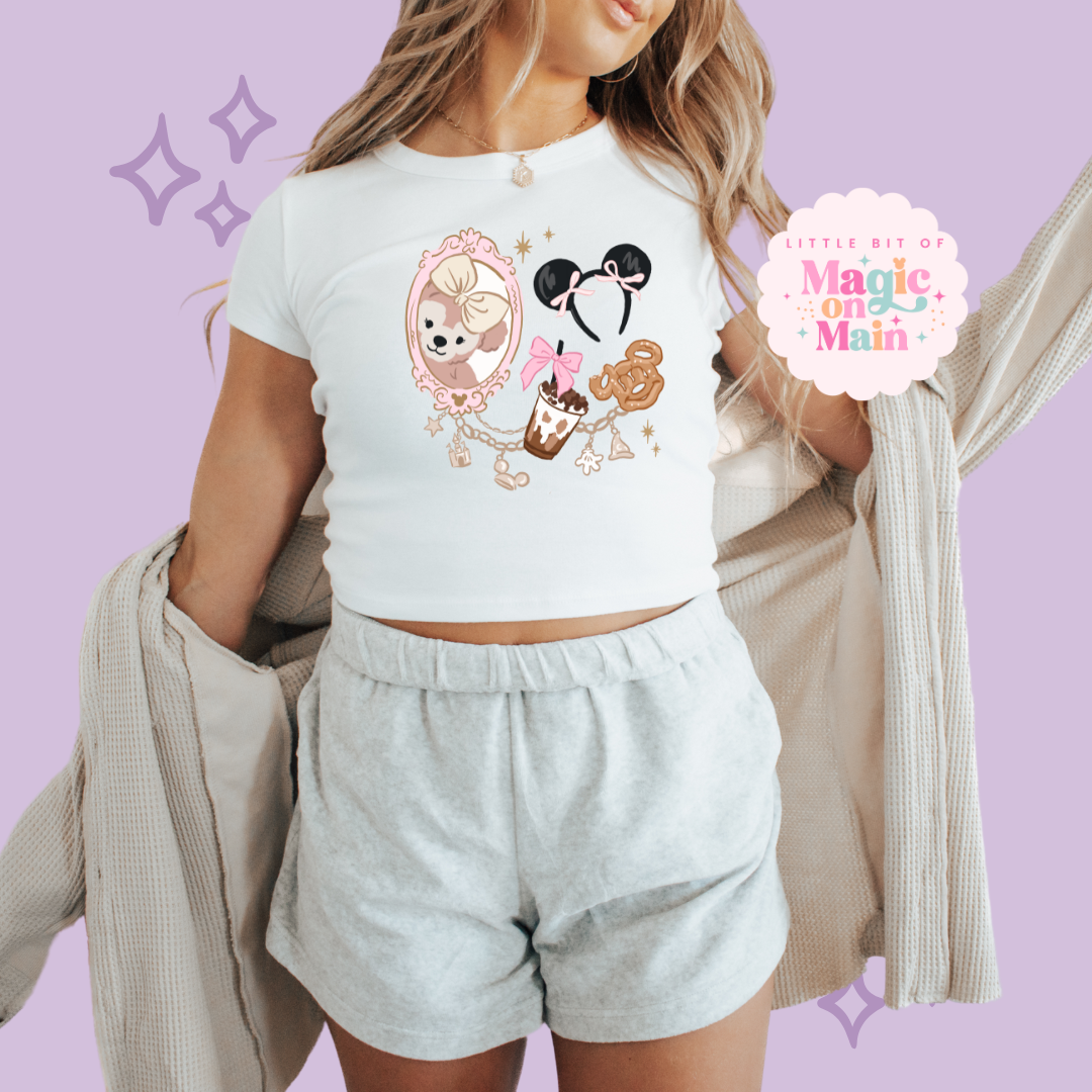 PRINTED PARK GIRLIE COFFEE & SNACKS - WOMENS CROPPED RIBBED BABY TEE