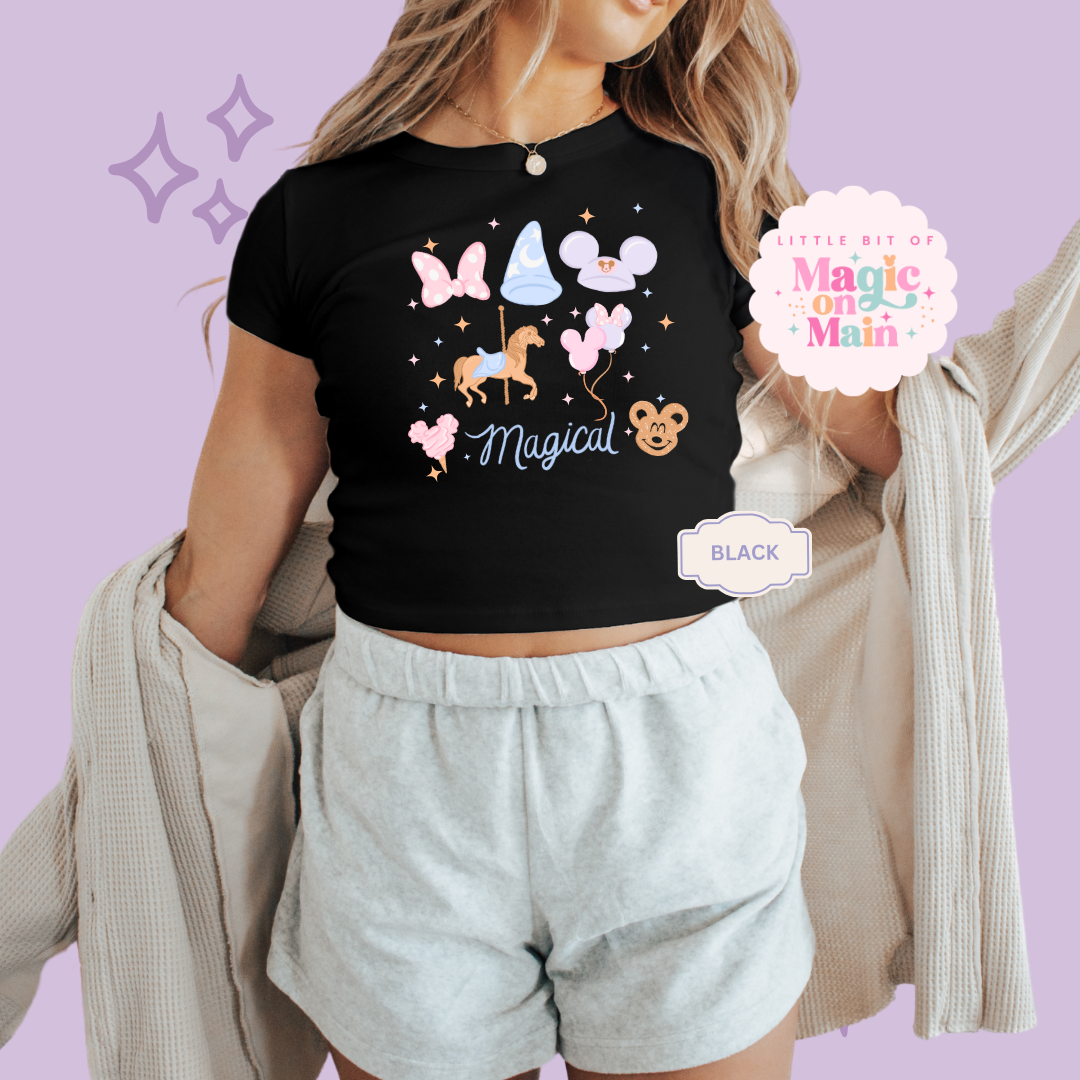 PRINTED MAGICAL - EXCLUSIVE TO MoM - WOMENS CROPPED RIBBED BABY TEE