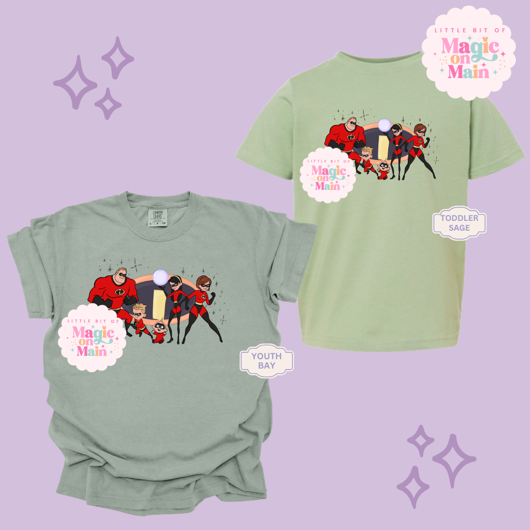 PRINTED SUPER HERO FAMILY W/SPARKLE - EXCLUSIVE TO MoM- YOUTH/TODDLER