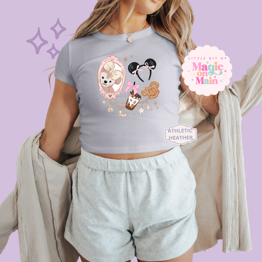 PRINTED PARK GIRLIE COFFEE & SNACKS - WOMENS CROPPED RIBBED BABY TEE