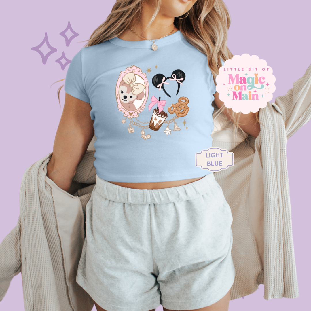 PRINTED PARK GIRLIE COFFEE & SNACKS - WOMENS CROPPED RIBBED BABY TEE