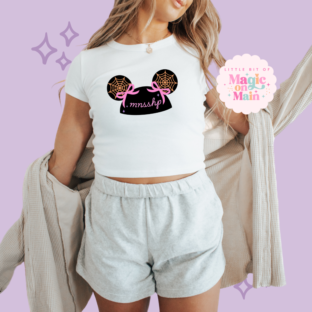 PRINTED HALLOWEEN PARTY HAT - EXCLUSIVE TO MoM - WOMENS CROPPED RIBBED BABY TEE