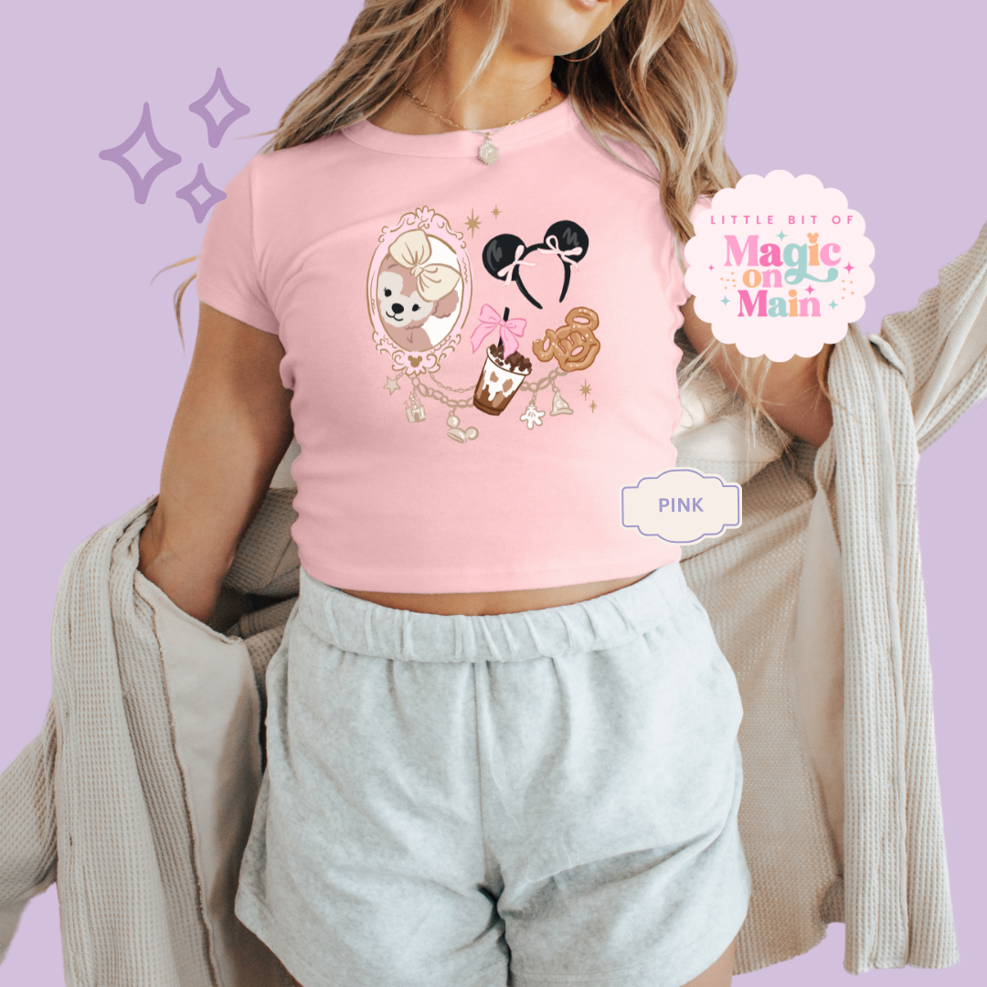 PRINTED PARK GIRLIE COFFEE & SNACKS - WOMENS CROPPED RIBBED BABY TEE