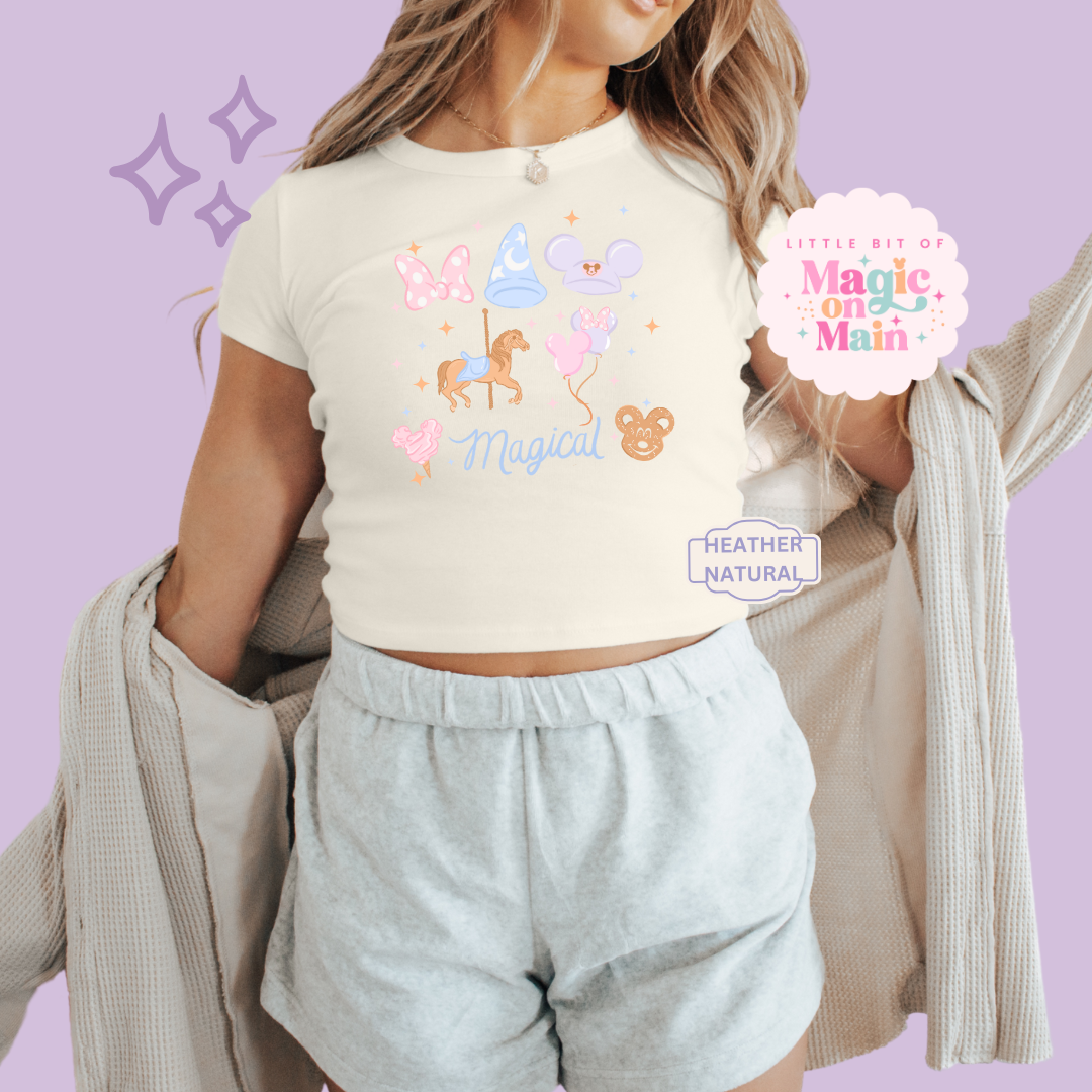 PRINTED MAGICAL - EXCLUSIVE TO MoM - WOMENS CROPPED RIBBED BABY TEE