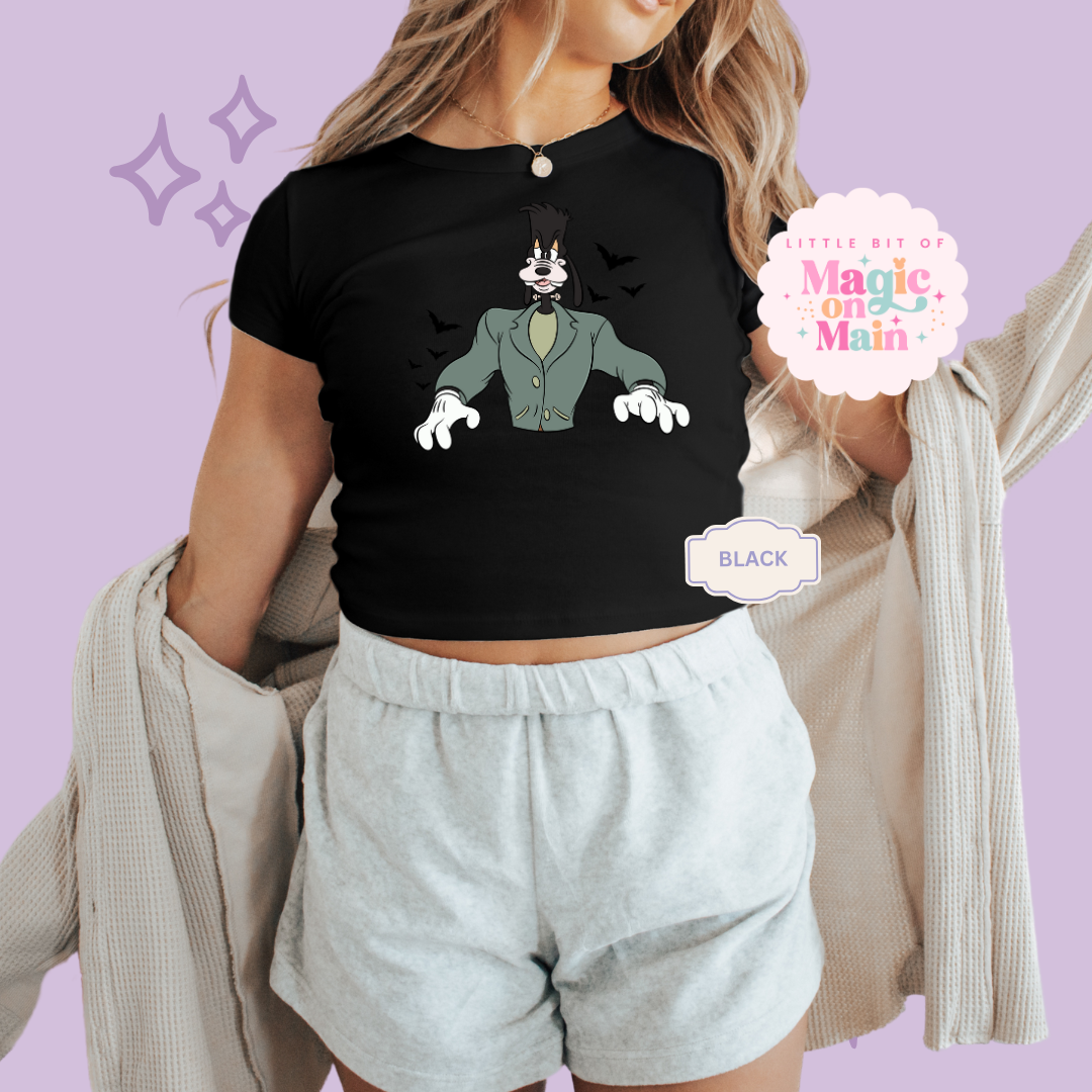 PRINTED HALLOWEEN GOOFY - EXCLUSIVE TO MoM - WOMENS CROPPED RIBBED BABY TEE