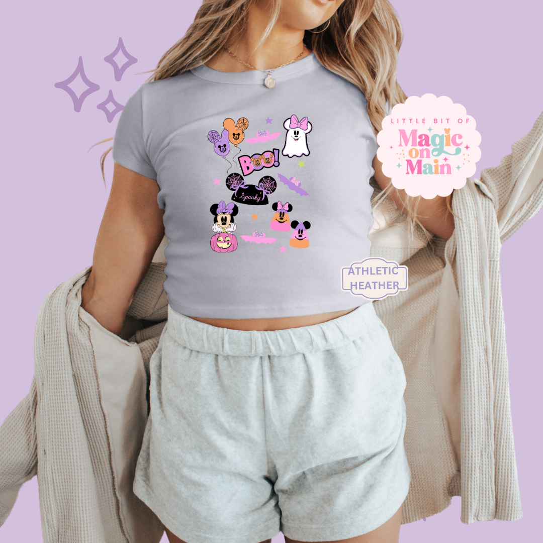 PRINTED SPOOKY ELEMENTS - EXCLUSIVE TO MoM - WOMENS CROPPED RIBBED BABY TEE