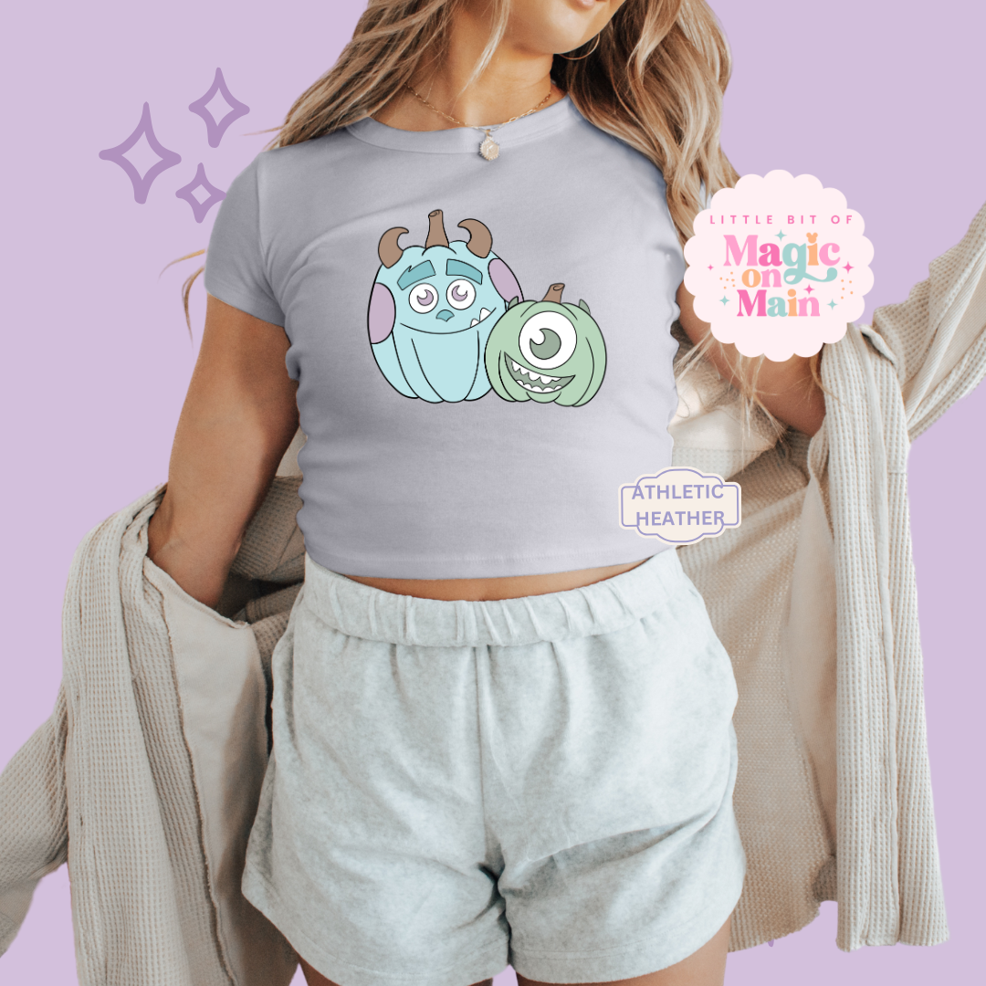 PRINTED MONSTER PUMPKINS - WOMENS CROPPED RIBBED BABY TEE