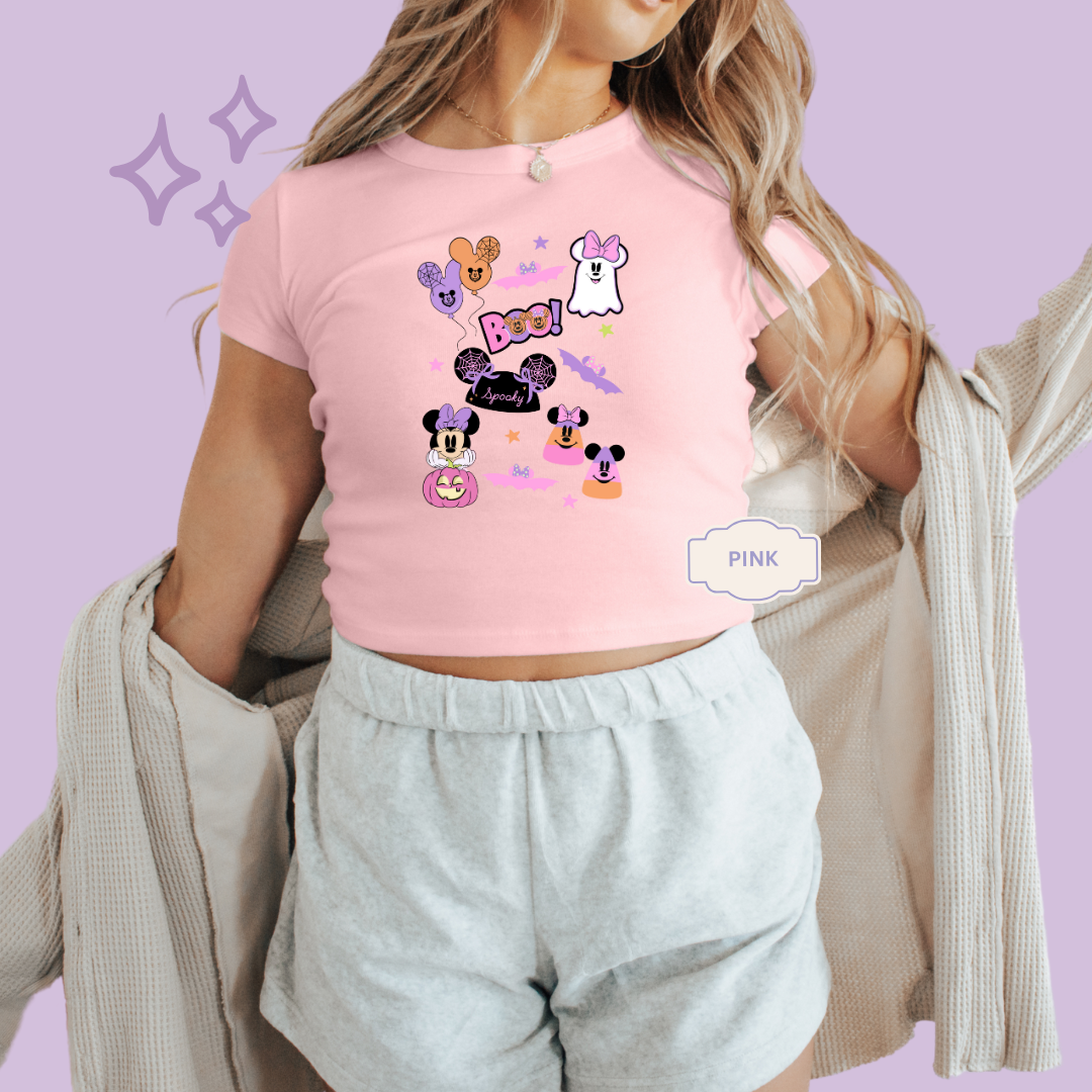 PRINTED SPOOKY ELEMENTS - EXCLUSIVE TO MoM - WOMENS CROPPED RIBBED BABY TEE