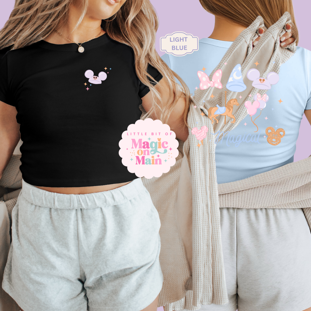 PRINTED MAGICAL FRONT AND BACK - EXCLUSIVE TO MoM - WOMENS CROPPED RIBBED BABY TEE