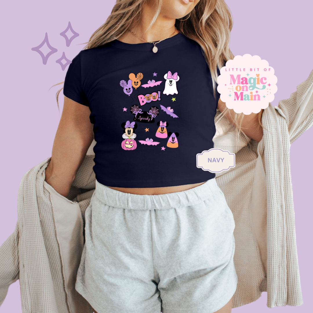 PRINTED SPOOKY ELEMENTS - EXCLUSIVE TO MoM - WOMENS CROPPED RIBBED BABY TEE
