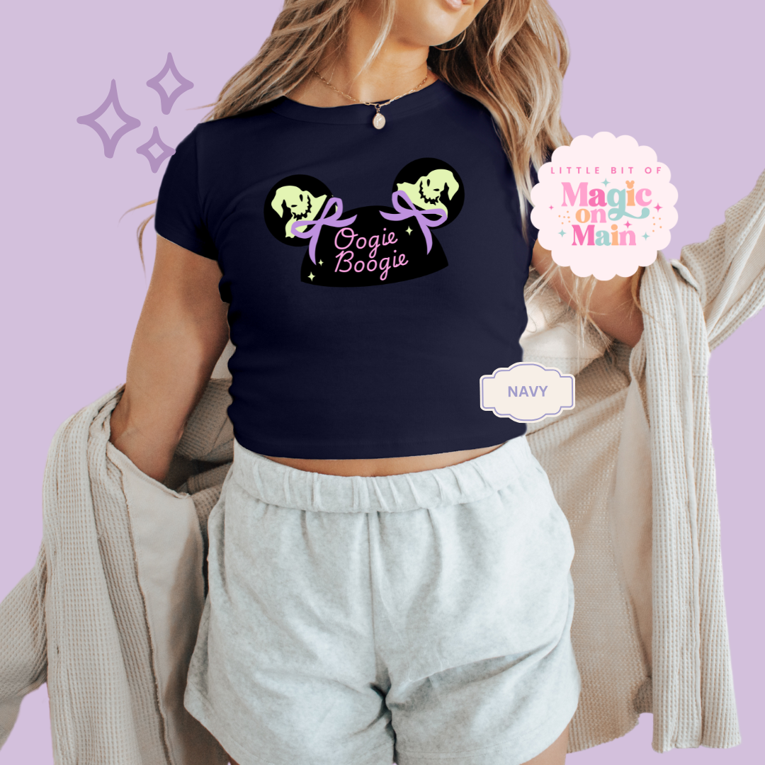 PRINTED BOOGIE BASH HAT - EXCLUSIVE TO MoM - WOMENS CROPPED RIBBED BABY TEE