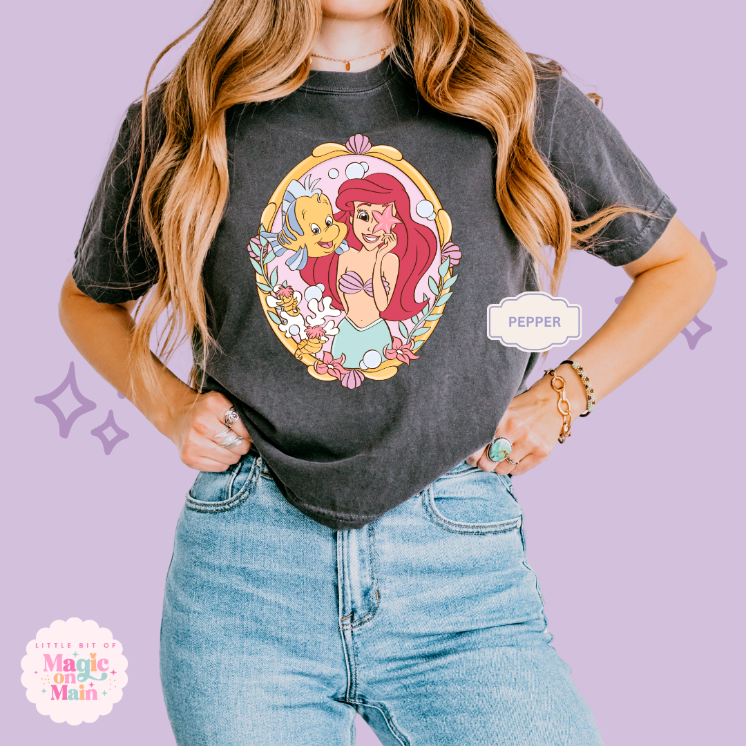 PRINTED MERMAID WITH FISH FRIEND - WOMENS BOXY T-SHIRT