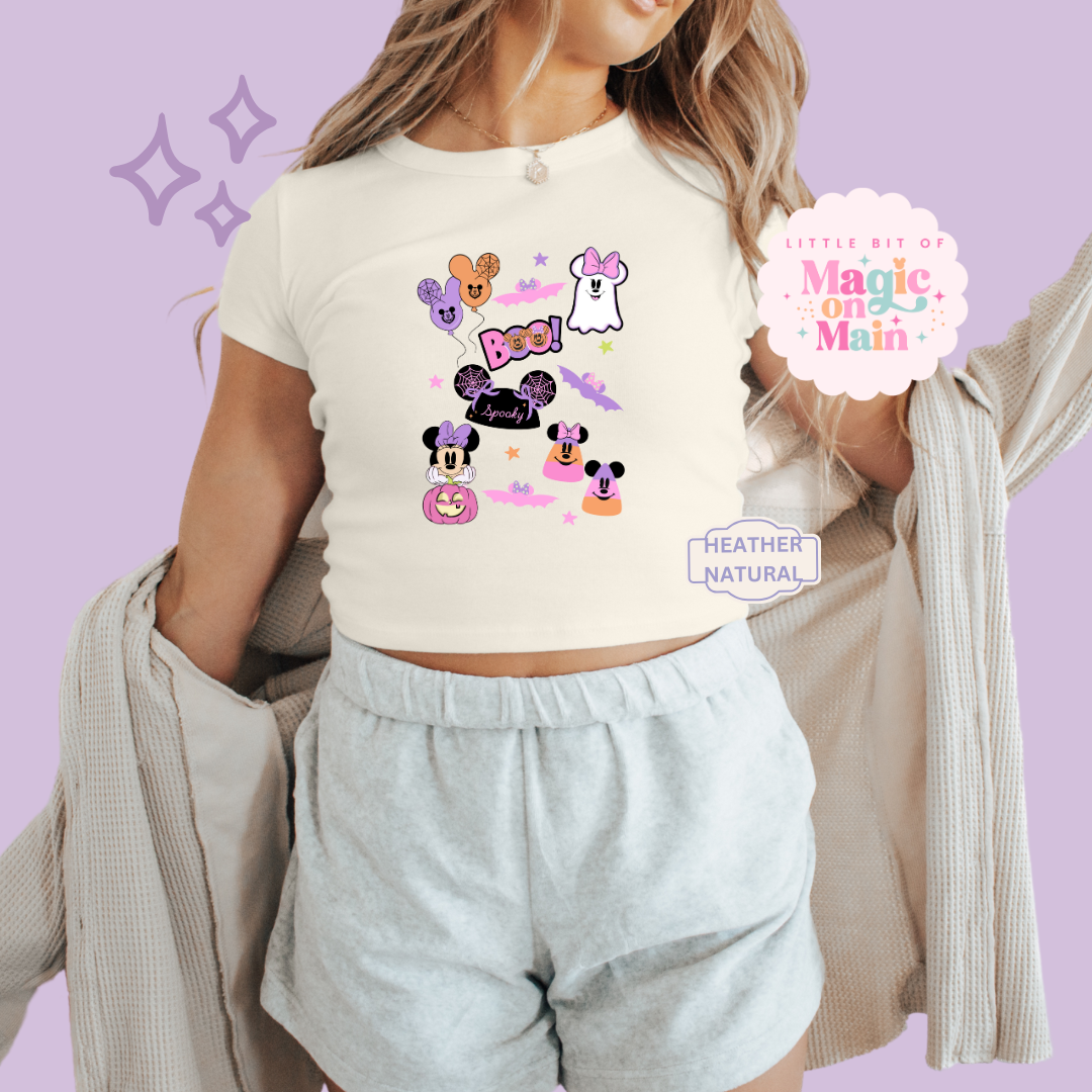 PRINTED SPOOKY ELEMENTS - EXCLUSIVE TO MoM - WOMENS CROPPED RIBBED BABY TEE
