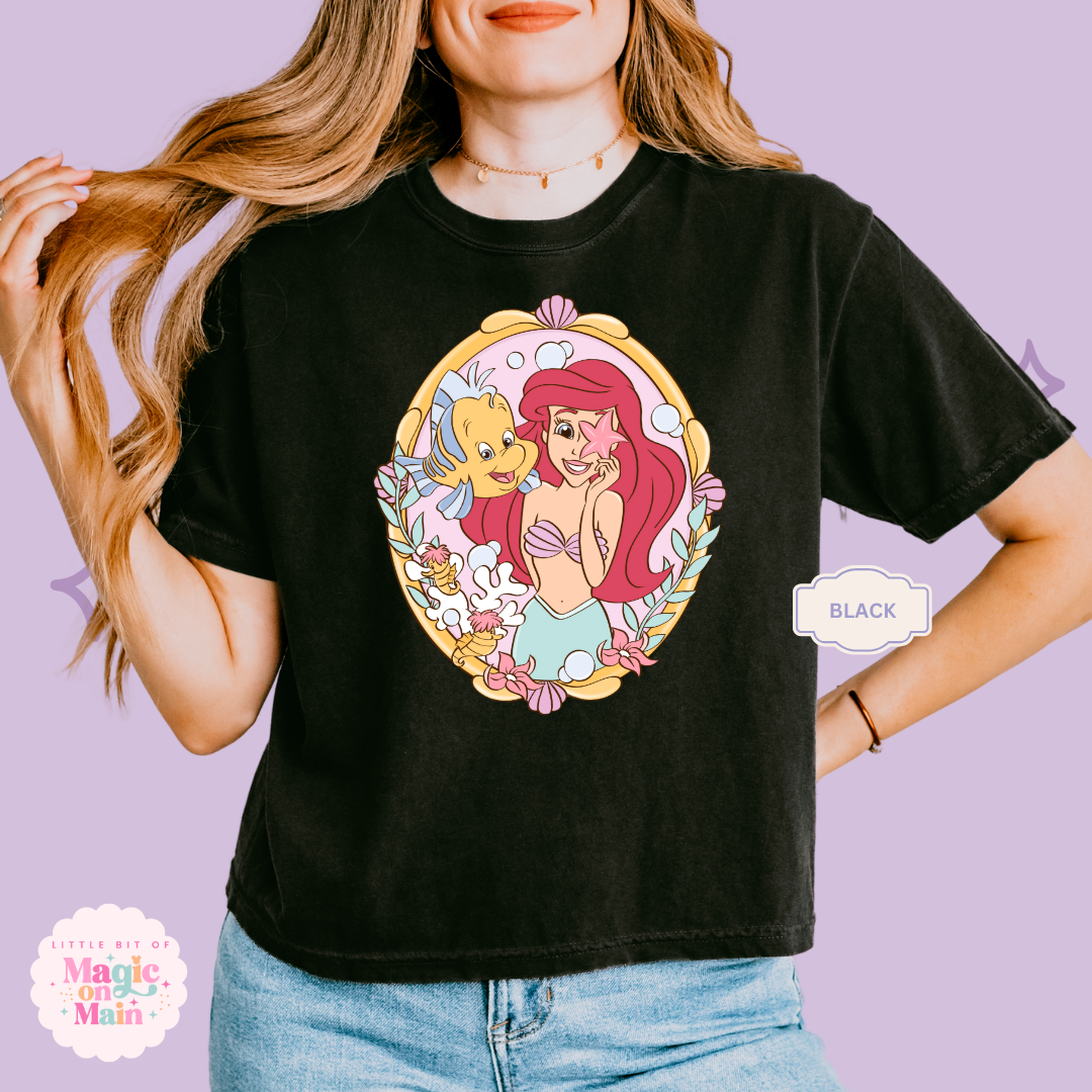 PRINTED MERMAID WITH FISH FRIEND - WOMENS BOXY T-SHIRT