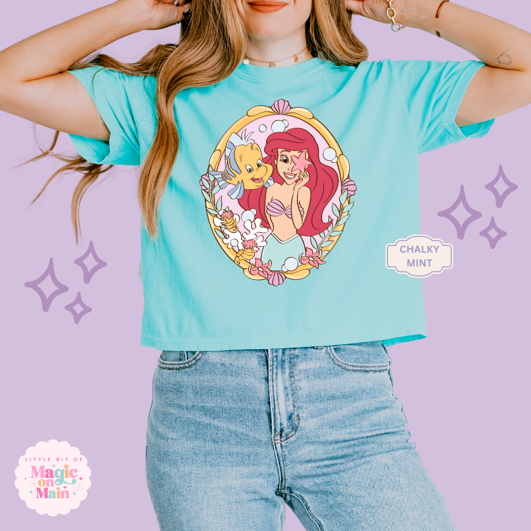 PRINTED MERMAID WITH FISH FRIEND - WOMENS BOXY T-SHIRT