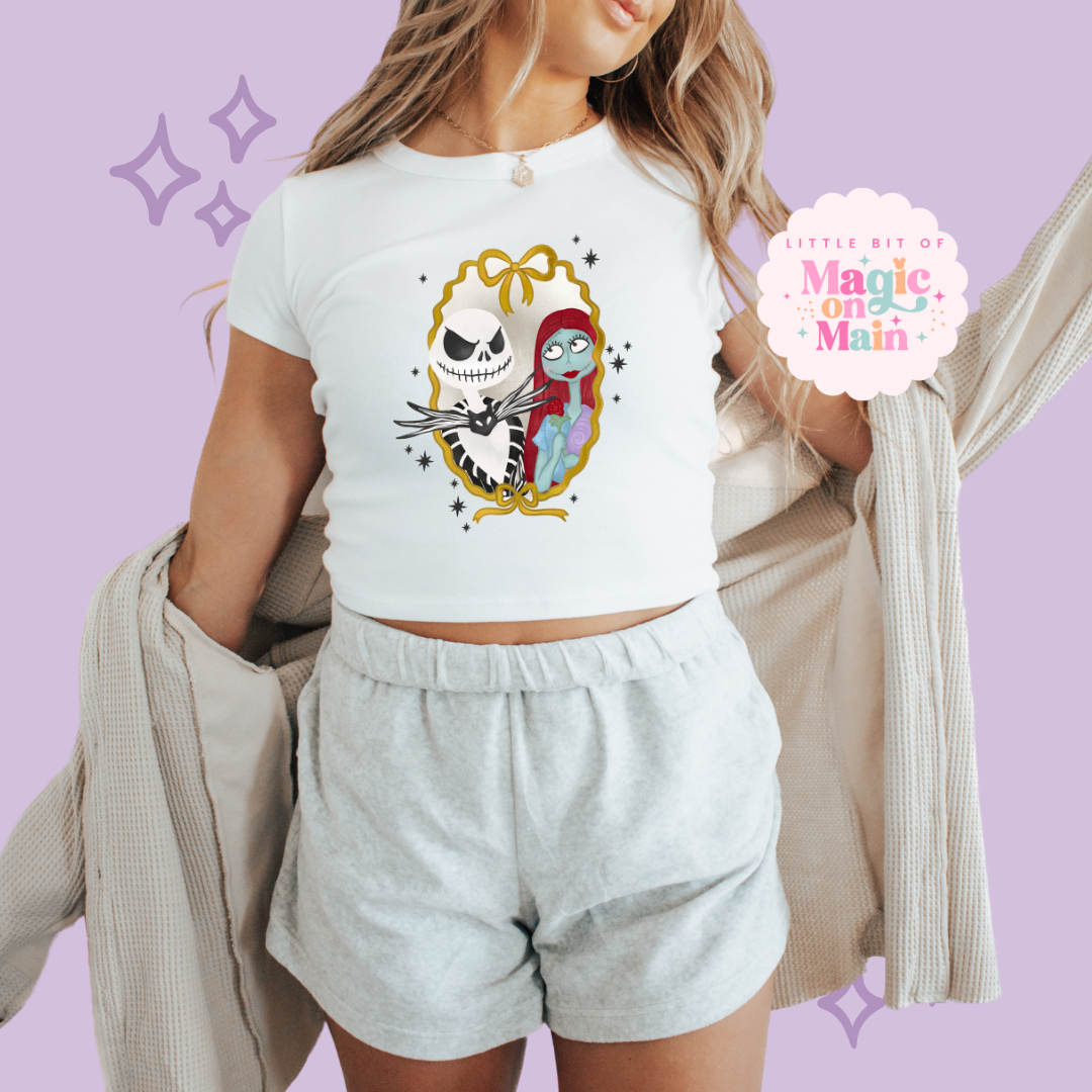 PRINTED JACK SALLY - WOMENS CROPPED RIBBED BABY TEE