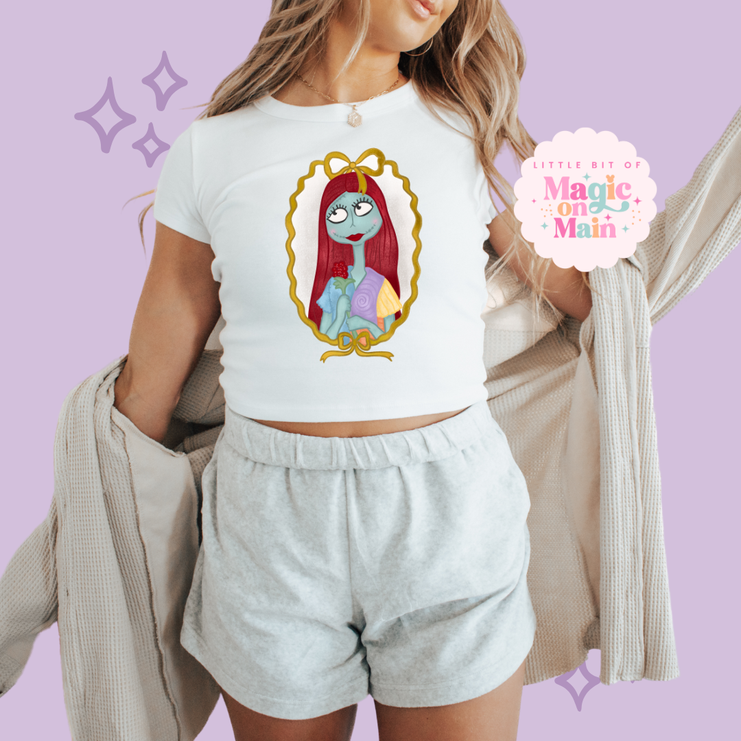PRINTED SALLY - WOMENS CROPPED RIBBED BABY TEE