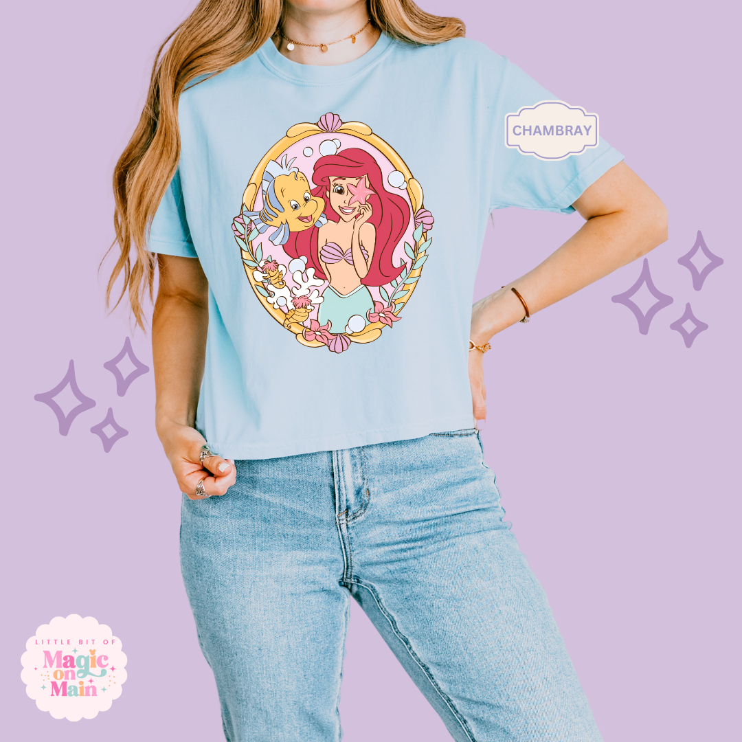 PRINTED MERMAID WITH FISH FRIEND - WOMENS BOXY T-SHIRT