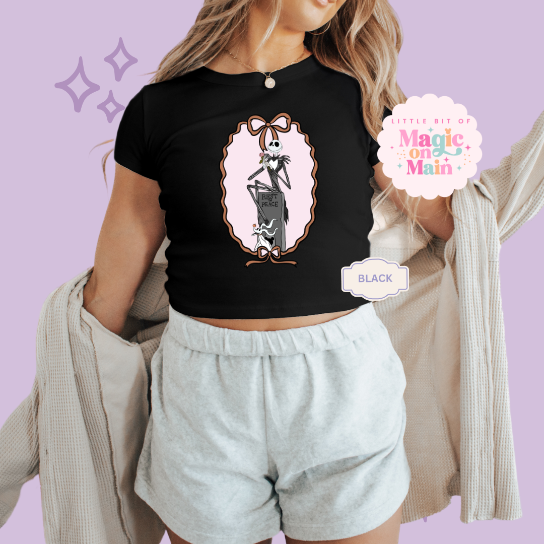 PRINTED JACK AND DOG - WOMENS CROPPED RIBBED BABY TEE