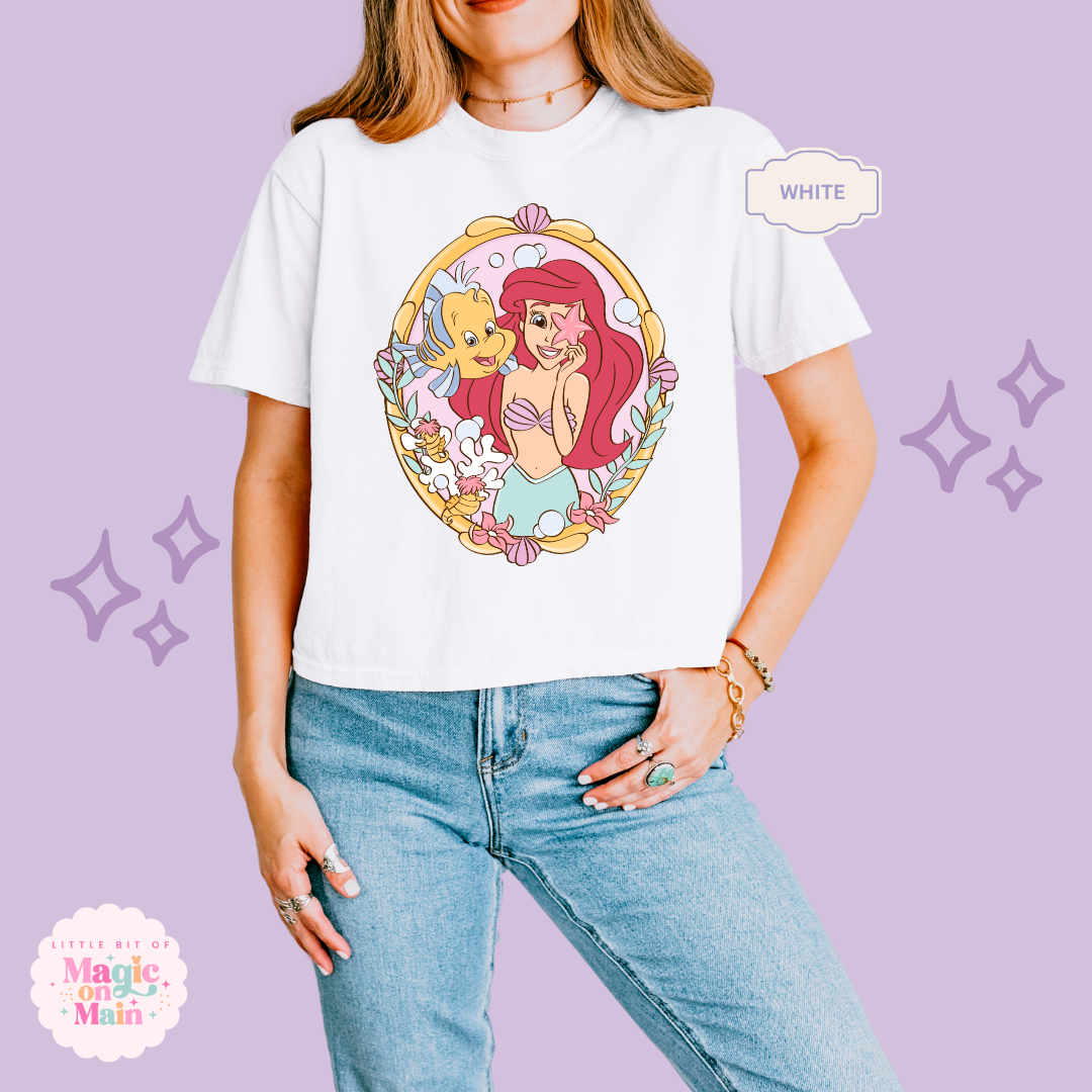 PRINTED MERMAID WITH FISH FRIEND - WOMENS BOXY T-SHIRT