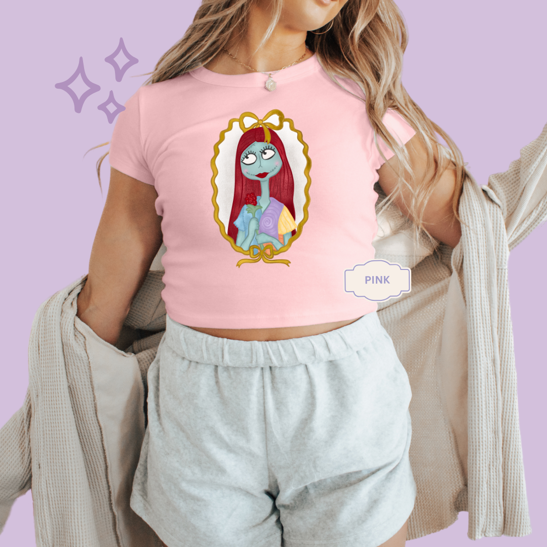 PRINTED SALLY - WOMENS CROPPED RIBBED BABY TEE