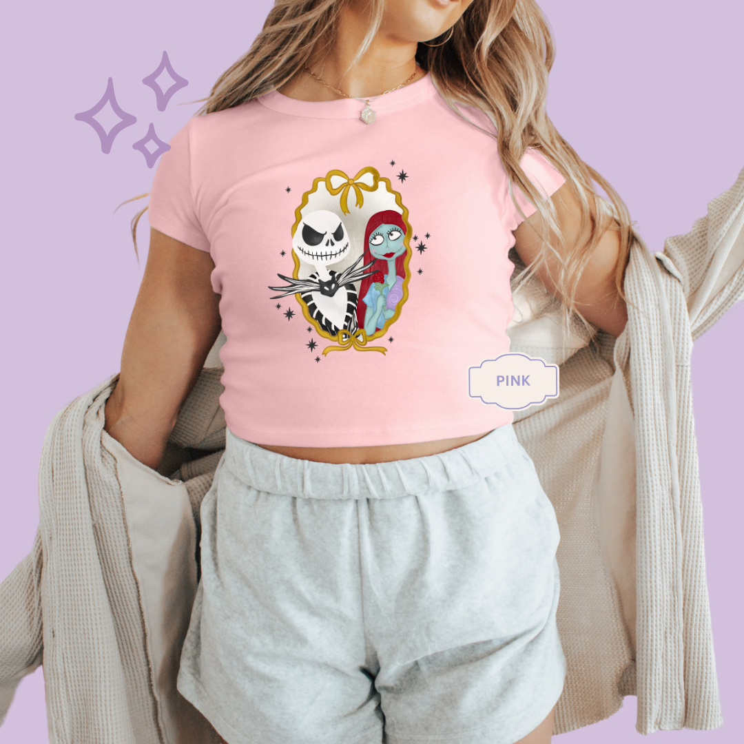 PRINTED JACK SALLY - WOMENS CROPPED RIBBED BABY TEE