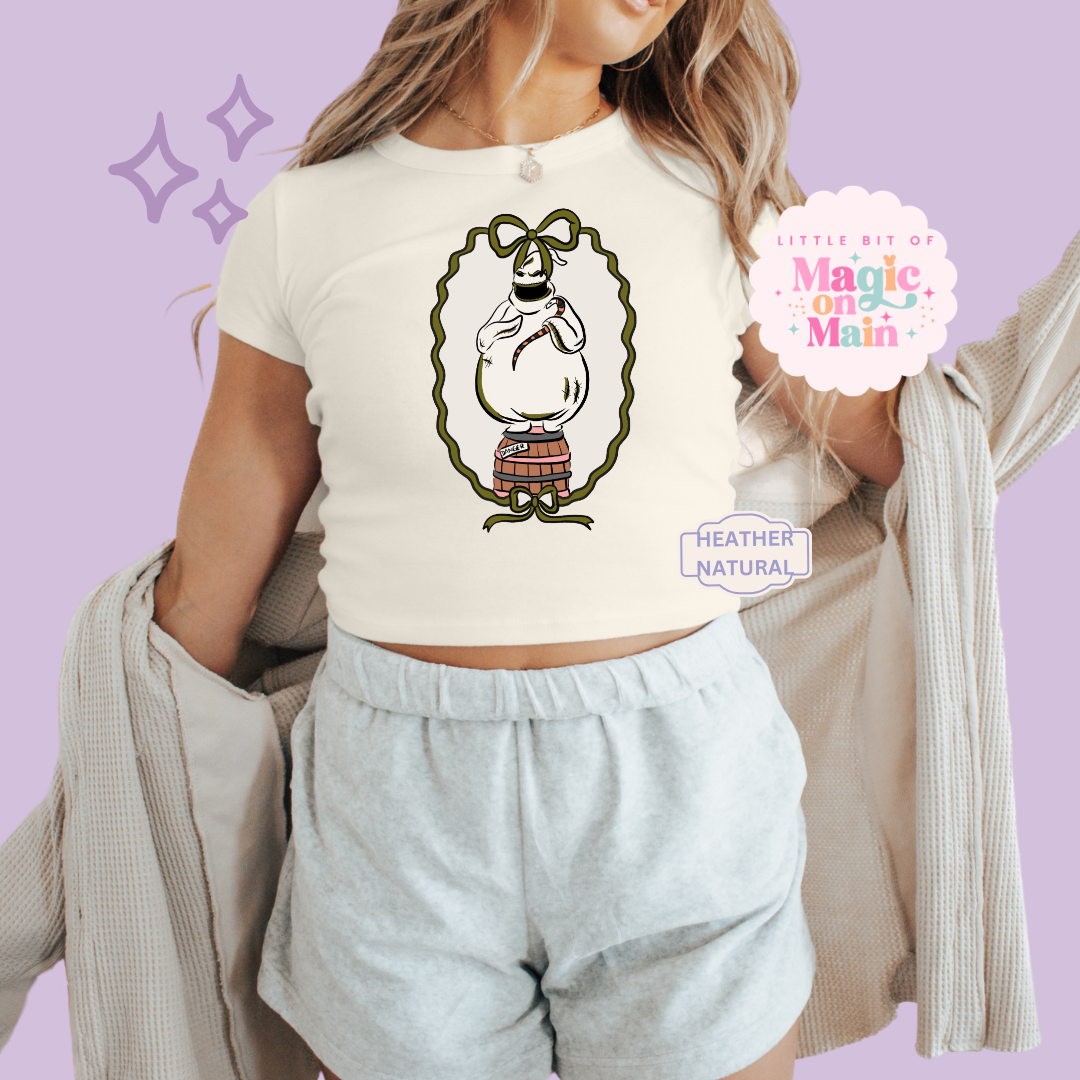 PRINTED OOGIE COQUETTE - WOMENS CROPPED RIBBED BABY TEE