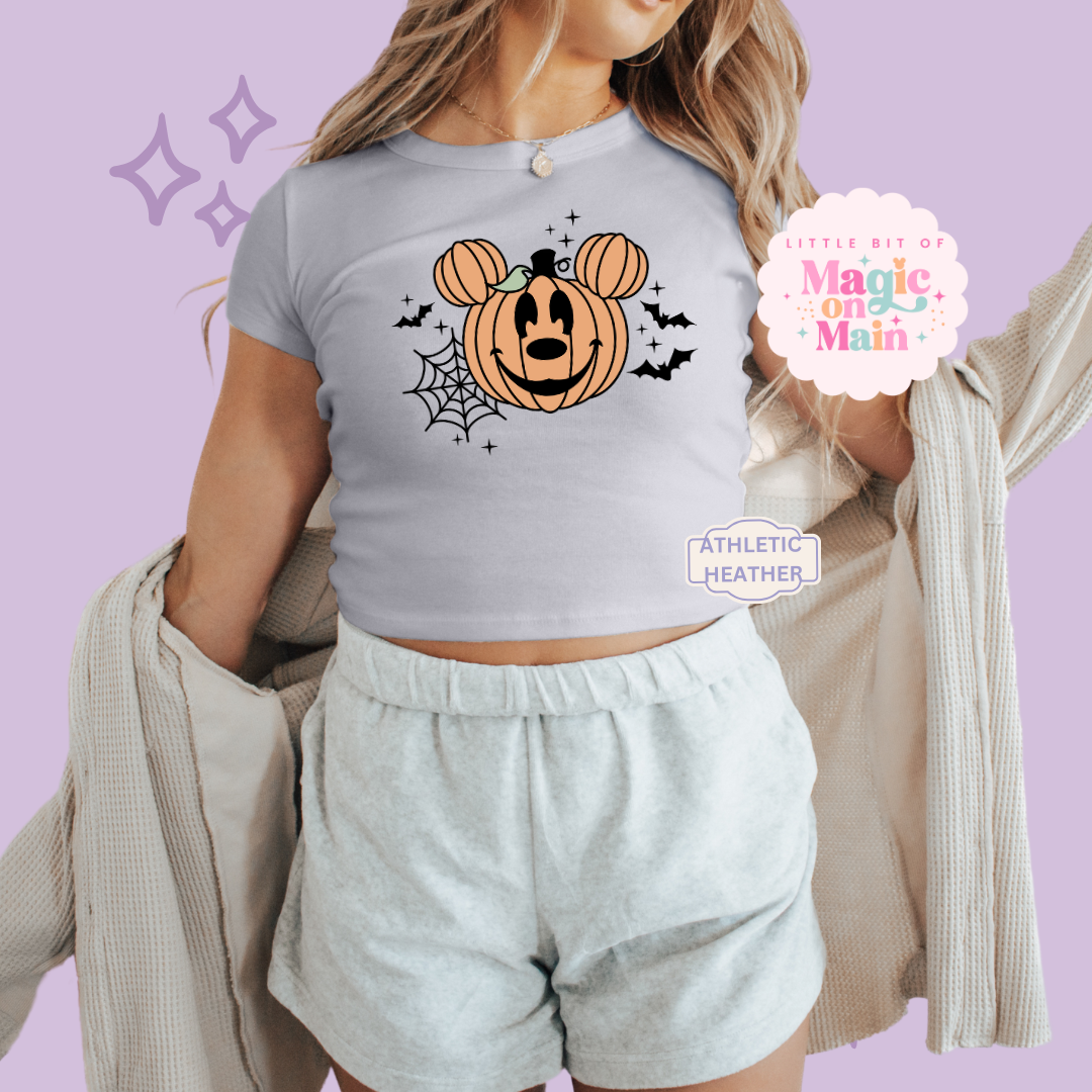 PRINTED ORANGE PUMPKIN - EXCLUSIVE TO MoM - WOMENS CROPPED RIBBED BABY TEE