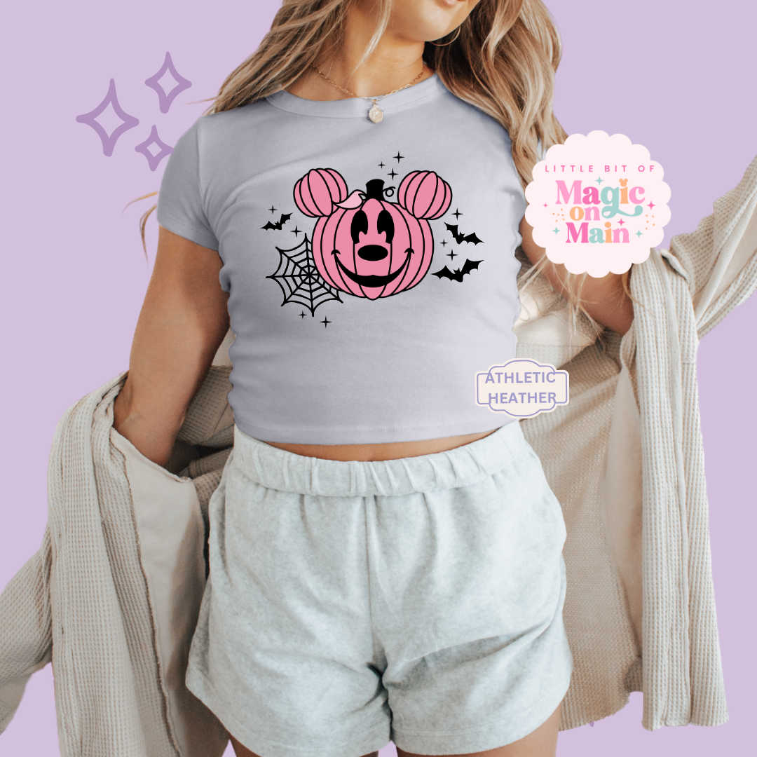 PRINTED PINK PUMPKIN - EXCLUSIVE TO MoM - WOMENS CROPPED RIBBED BABY TEE