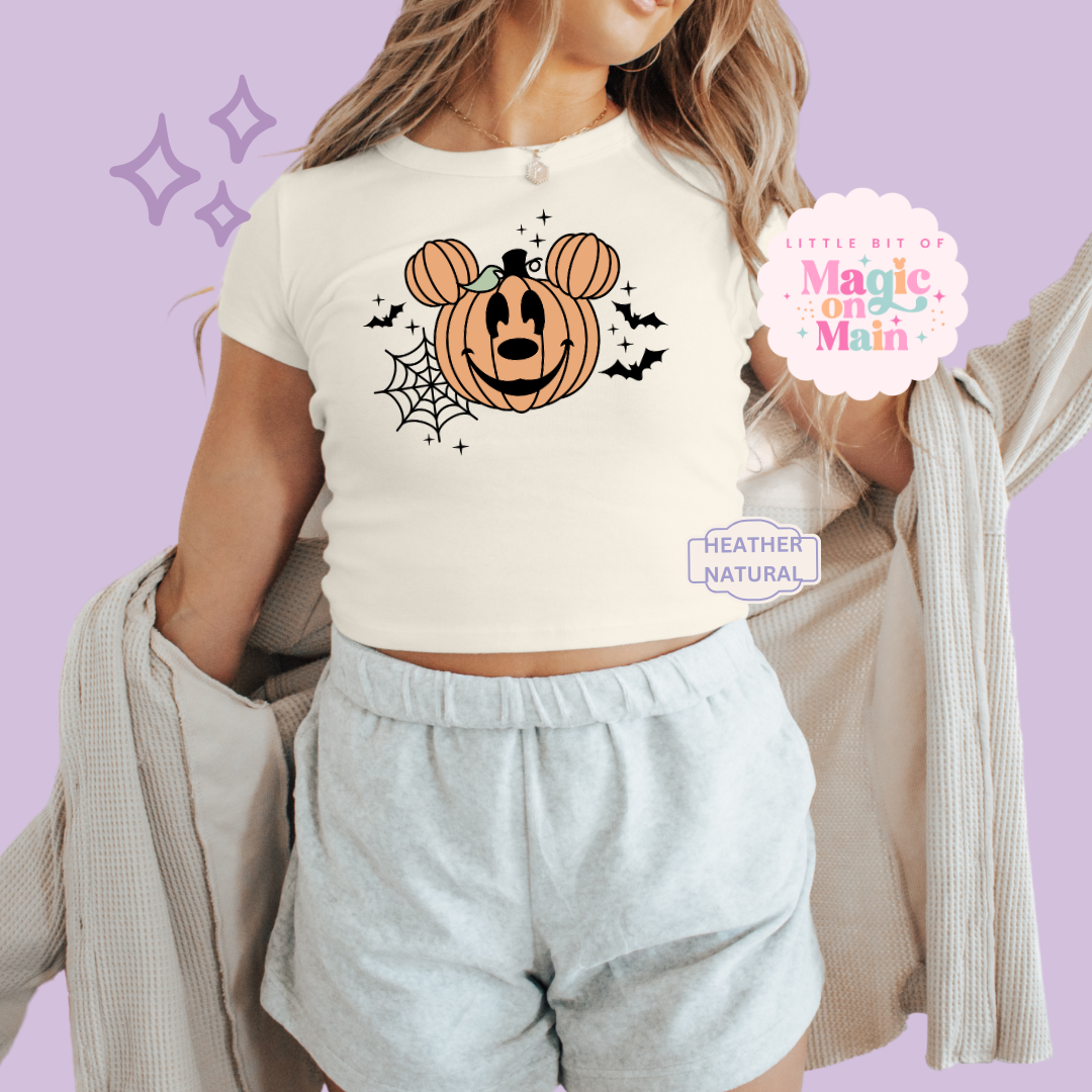 PRINTED ORANGE PUMPKIN - EXCLUSIVE TO MoM - WOMENS CROPPED RIBBED BABY TEE