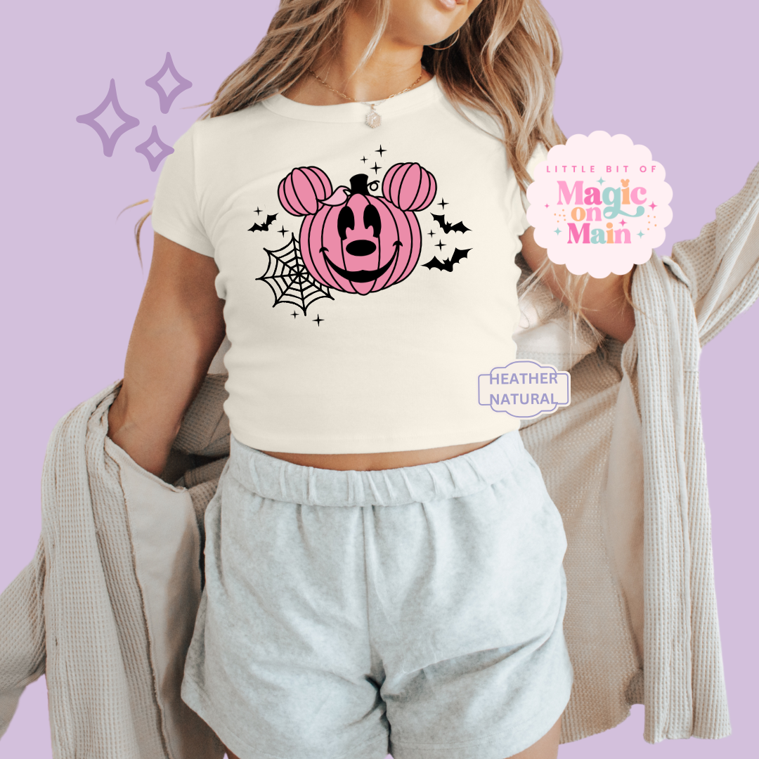 PRINTED PINK PUMPKIN - EXCLUSIVE TO MoM - WOMENS CROPPED RIBBED BABY TEE
