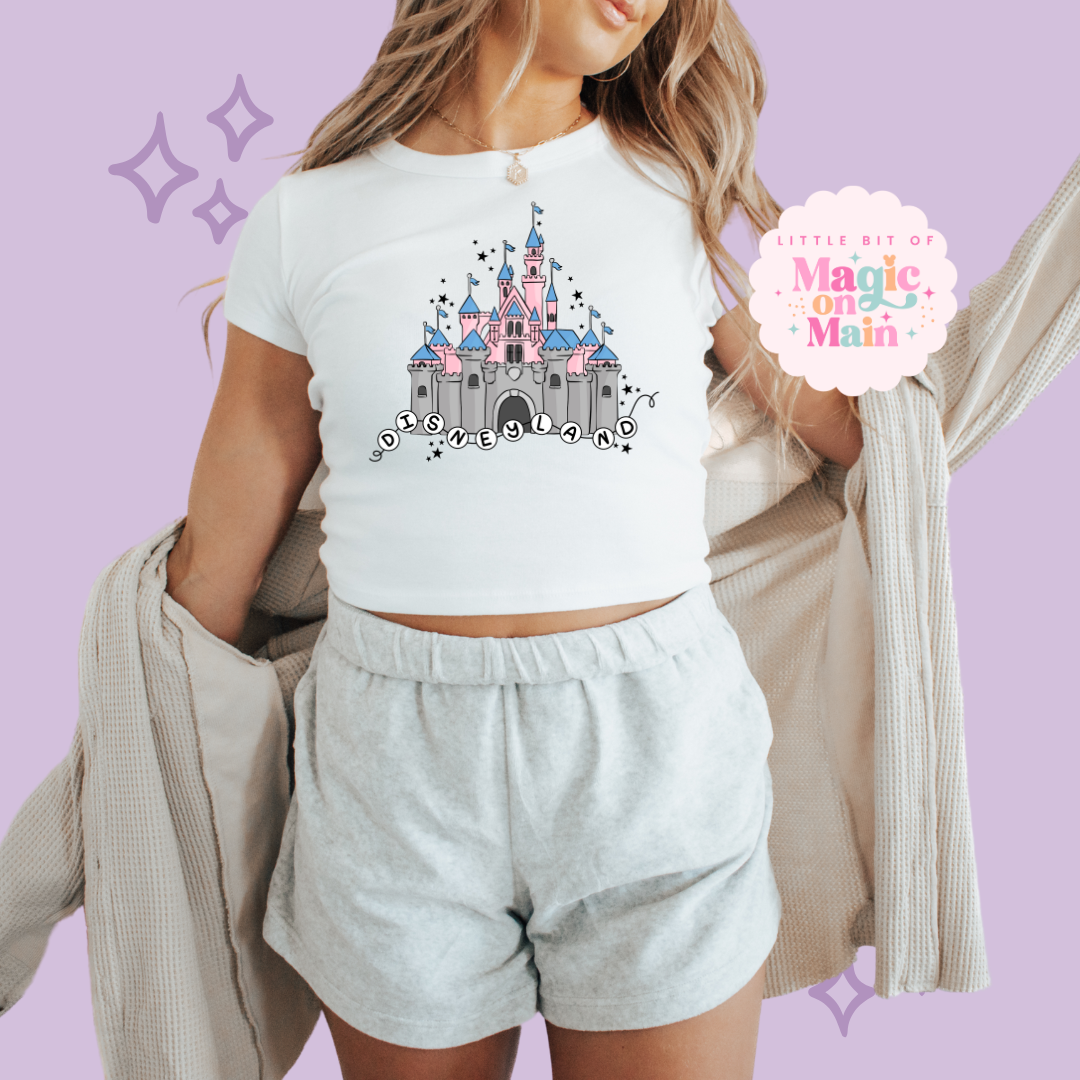 PRINTED DLAND CASTLE - WOMENS CROPPED RIBBED BABY TEE