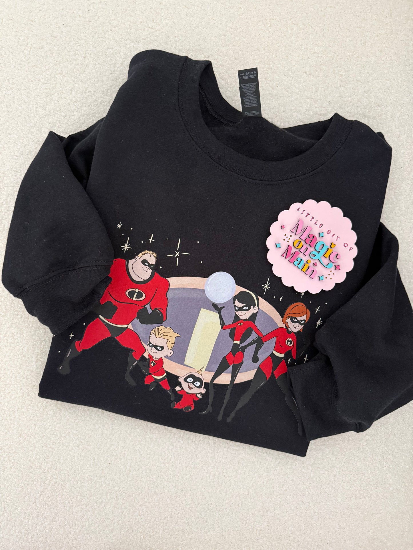 PRINTED BLACK SUPER HERO FAMILY W/SPARKLES - KIDS/ADULT SWEATSHIRT